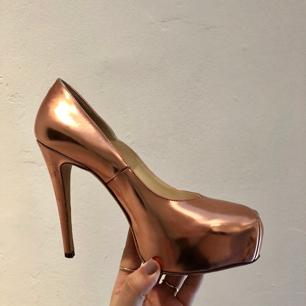 Brian Atwood Rose Gold Platform Pumps